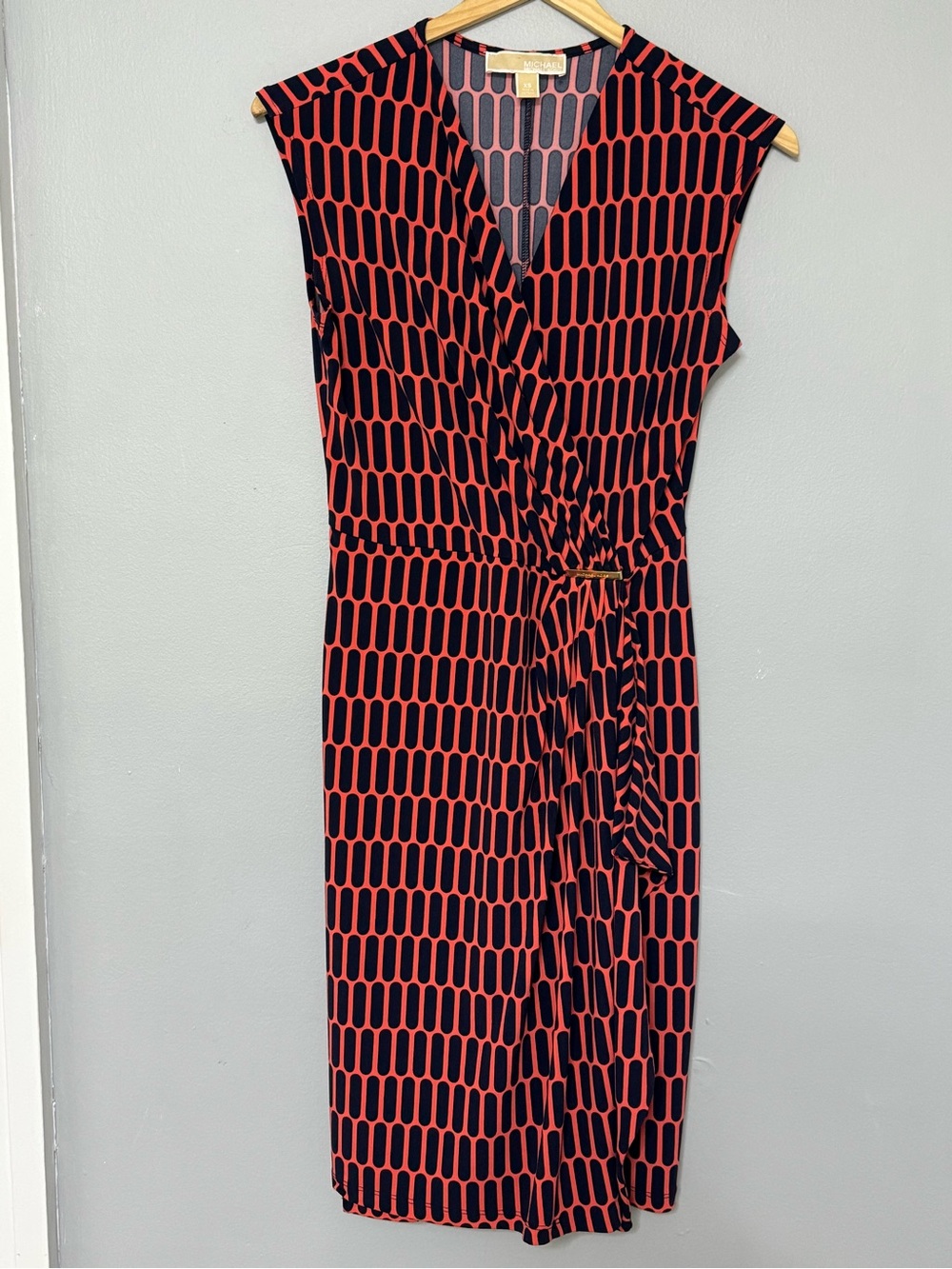 Michael Kors Coral and Black Sleeveless Wrap Dress